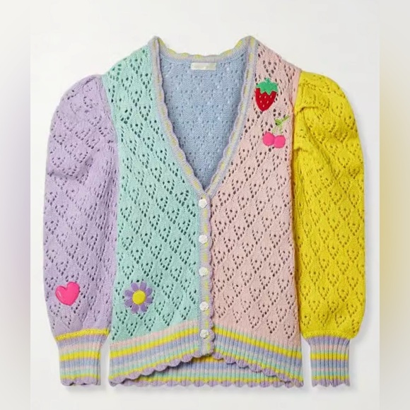 LoveShackFancy Sweaters - Sweet, Bright, Playful LoveShackFancy Pastel Patchwork Crochet Cardigan